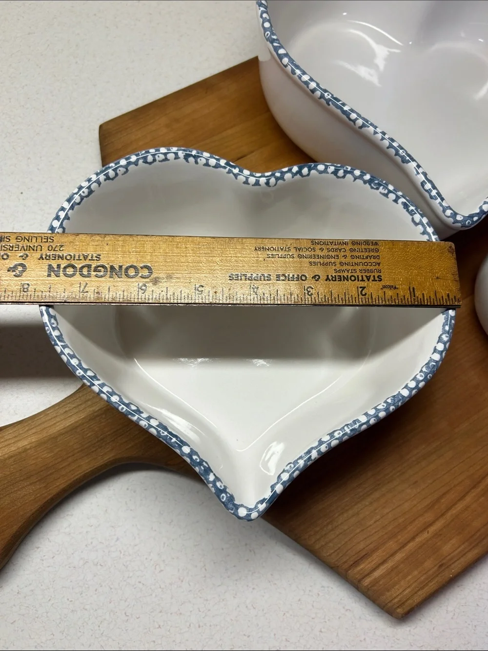 White and blue sponge ware set of 3 Heart-Shaped Ceramic Bowls